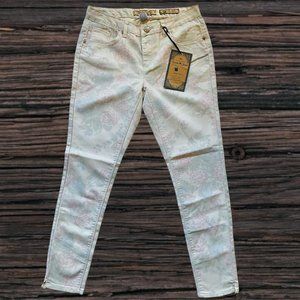 VANILLA STAR Jeans Size 6 Women's Skinny  White Jeans Floral Print Inseam 29"